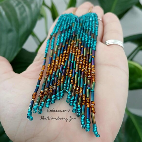 Long Boho Chic Fringe Cascade Shoulder Duster Beaded Dangle Earrings 6" - Picture 8 of 8